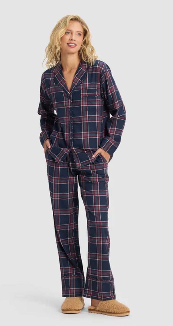 Cozy Earth Women's Farmhouse Long Sleeve Pajama Top Eclipse Plaid Size M